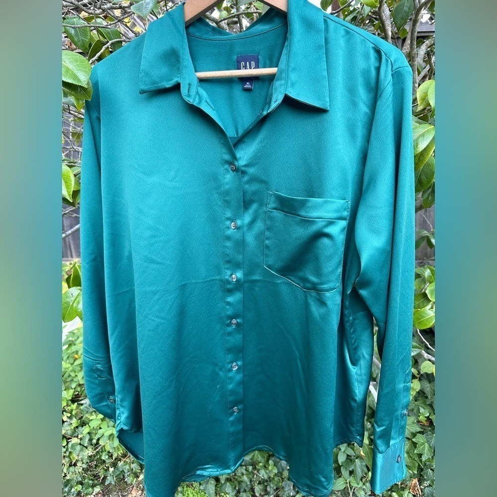 Green Button Up Satin Shirt Gap SX XL